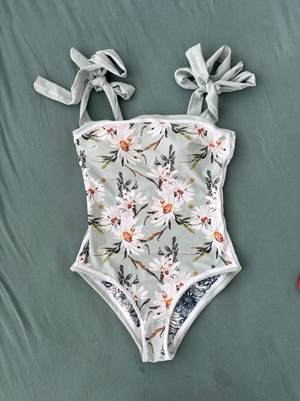 Serendipity Reversible One Piece Swimsuit Sage Green Blue Floral Resort Womens S